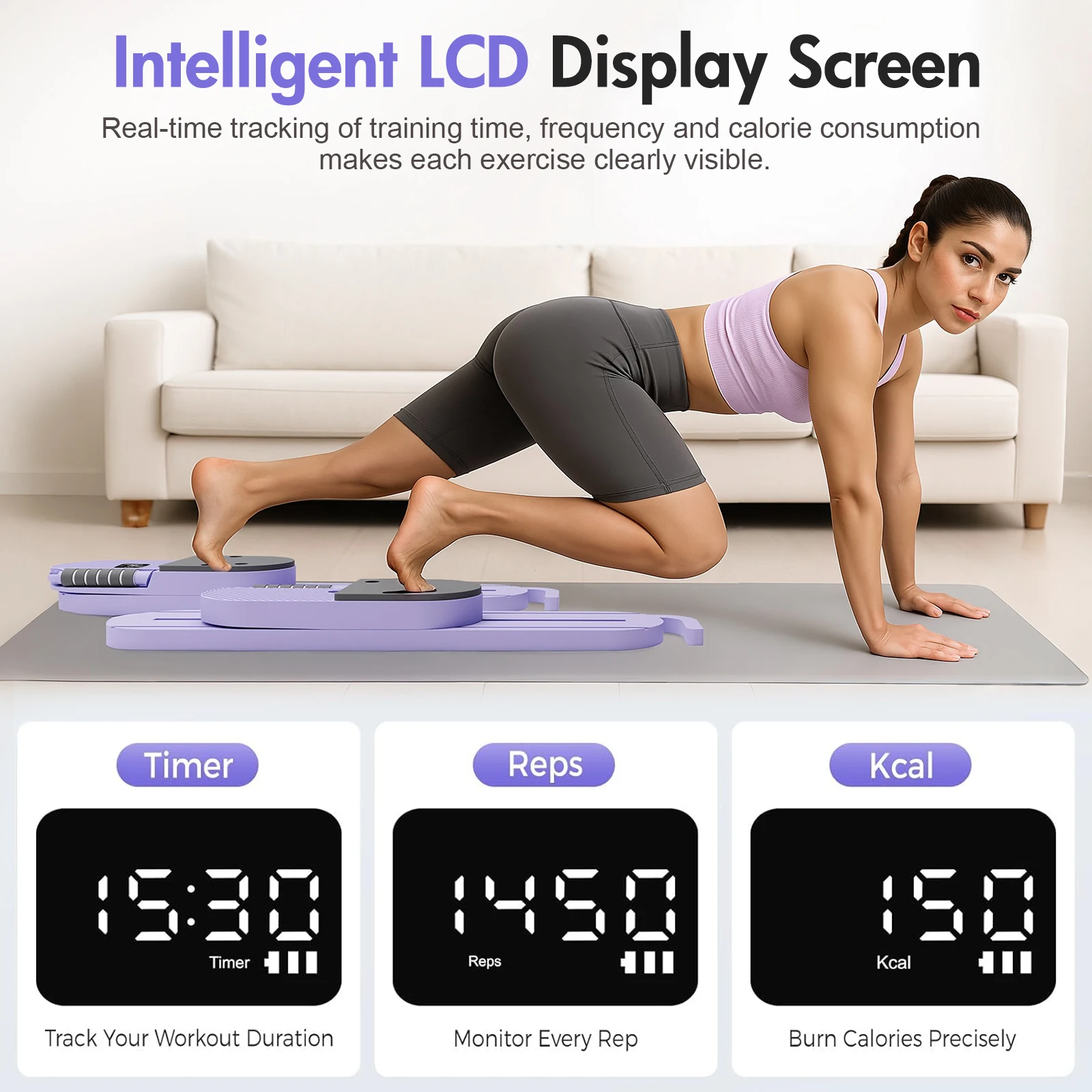 Pilates Reformer Board AB Portable Split Resistance Gym Equipment with Resistance Bands LCD Display Full Body Workout Machine Pilates Reformer Board AB Portable Split Resistance Gym Equipment with Resistance Bands LCD Display Full Body Workout Machine