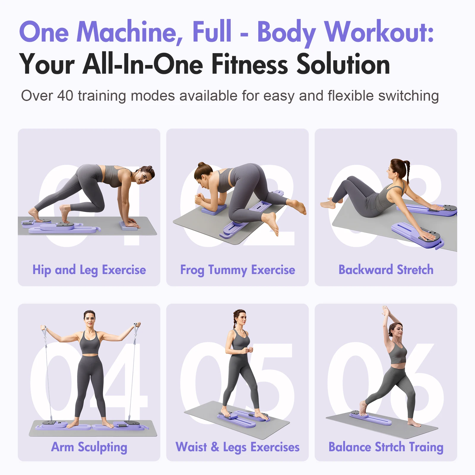 Pilates Reformer Board AB Portable Split Resistance Gym Equipment with Resistance Bands LCD Display Full Body Workout Machine Pilates Reformer Board AB Portable Split Resistance Gym Equipment with Resistance Bands LCD Display Full Body Workout Machine