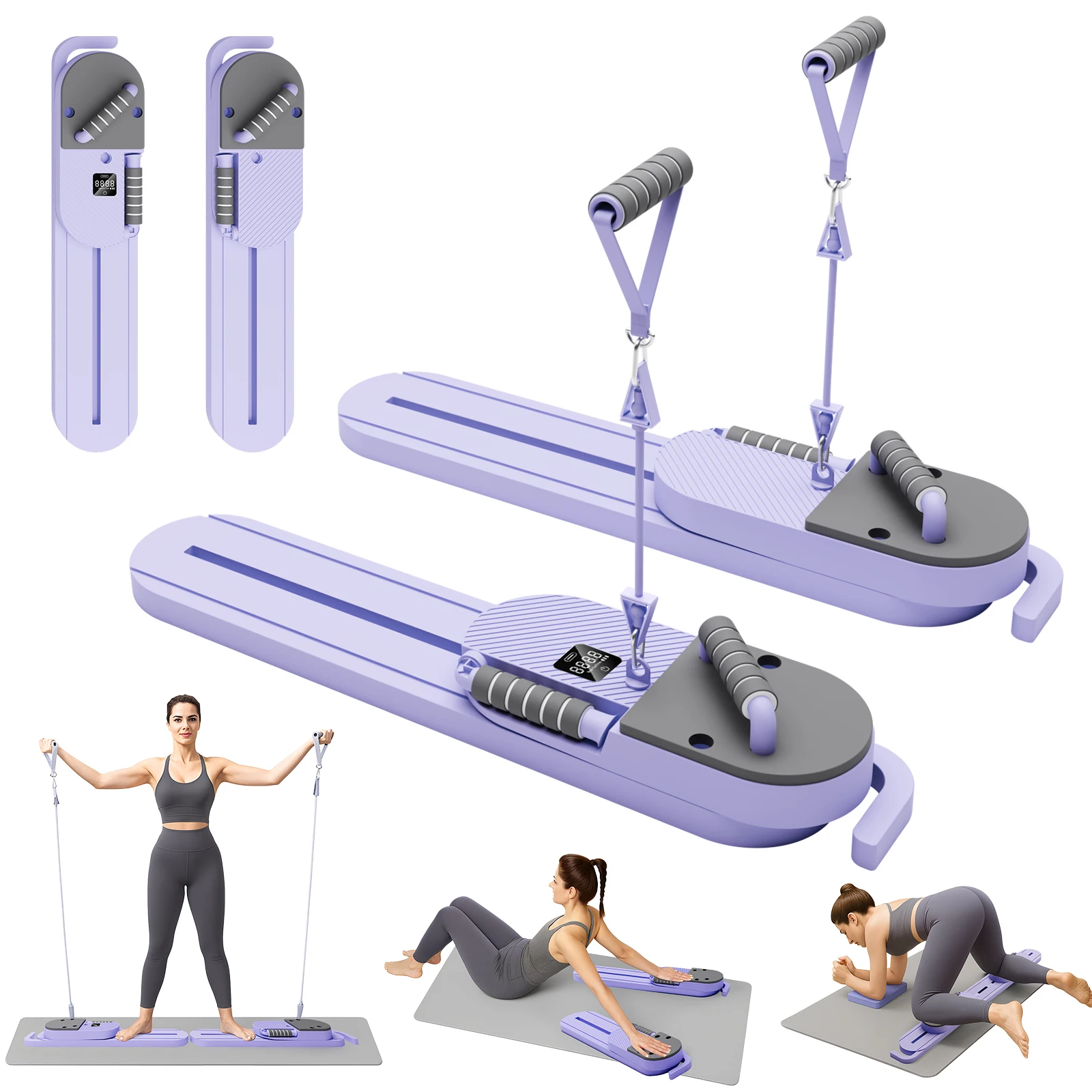 Pilates Reformer Board AB Portable Split Resistance Gym Equipment with Resistance Bands LCD Display Full Body Workout Machine Pilates Reformer Board AB Portable Split Resistance Gym Equipment with Resistance Bands LCD Display Full Body Workout Machine