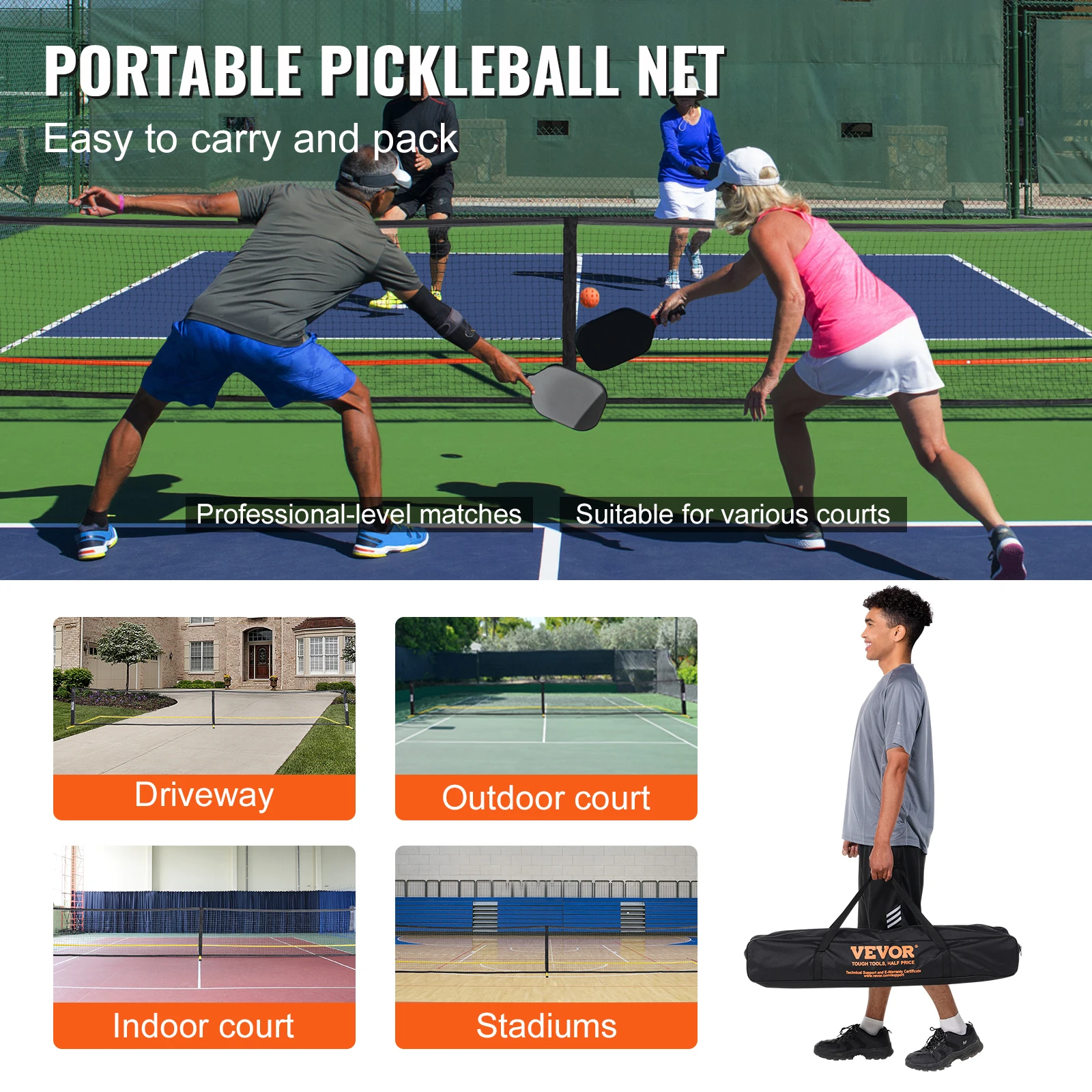 SucceBuy Portable Pickleball Net System 22FT Full Court Official Regulation Size Pickle Ball Nets Outdoor with Court Line SucceBuy Portable Pickleball Net System 22FT Full Court Official Regulation Size Pickle Ball Nets Outdoor with Court Line