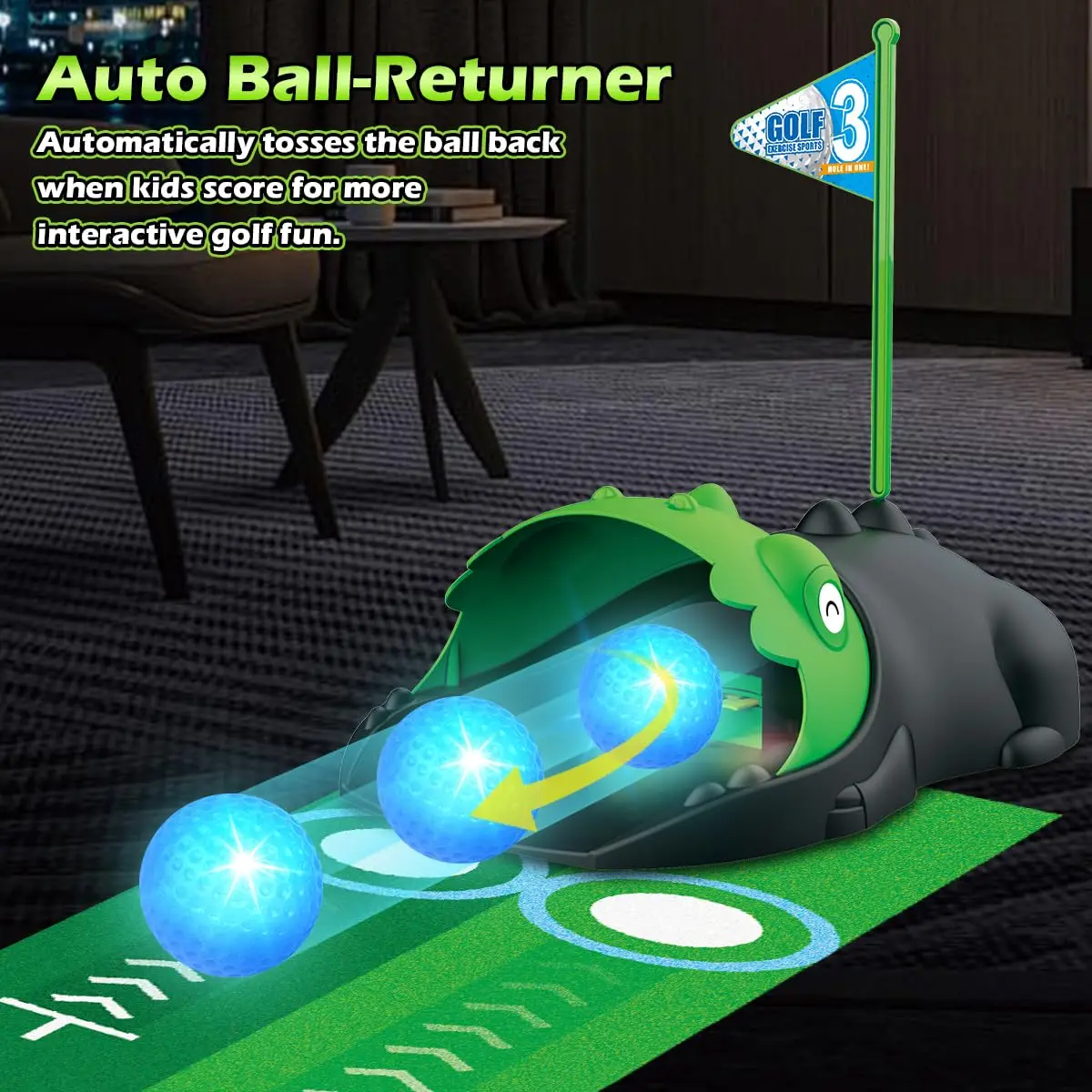 Kids Toy Golf Club Set with  LED Automatic Ball Returner, Golf Putting Mat Toddler Mini Golf Game Sports Gift for 3+  Boys Girls Kids Toy Golf Club Set with  LED Automatic Ball Returner, Golf Putting Mat Toddler Mini Golf Game Sports Gift for 3+  Boys Girls