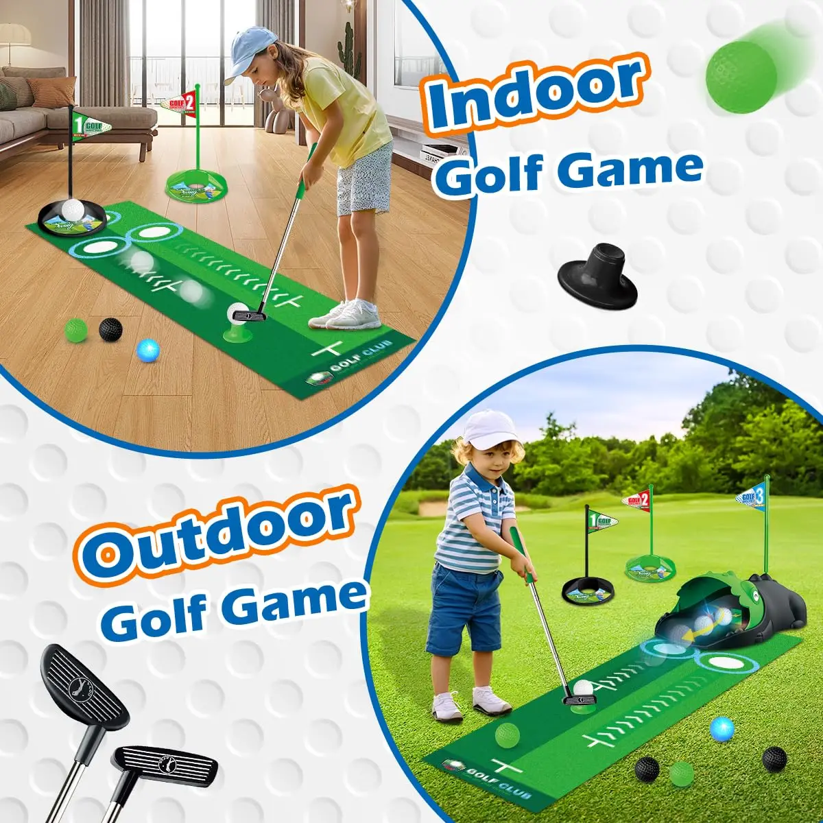 Kids Toy Golf Club Set with  LED Automatic Ball Returner, Golf Putting Mat Toddler Mini Golf Game Sports Gift for 3+  Boys Girls Kids Toy Golf Club Set with  LED Automatic Ball Returner, Golf Putting Mat Toddler Mini Golf Game Sports Gift for 3+  Boys Girls