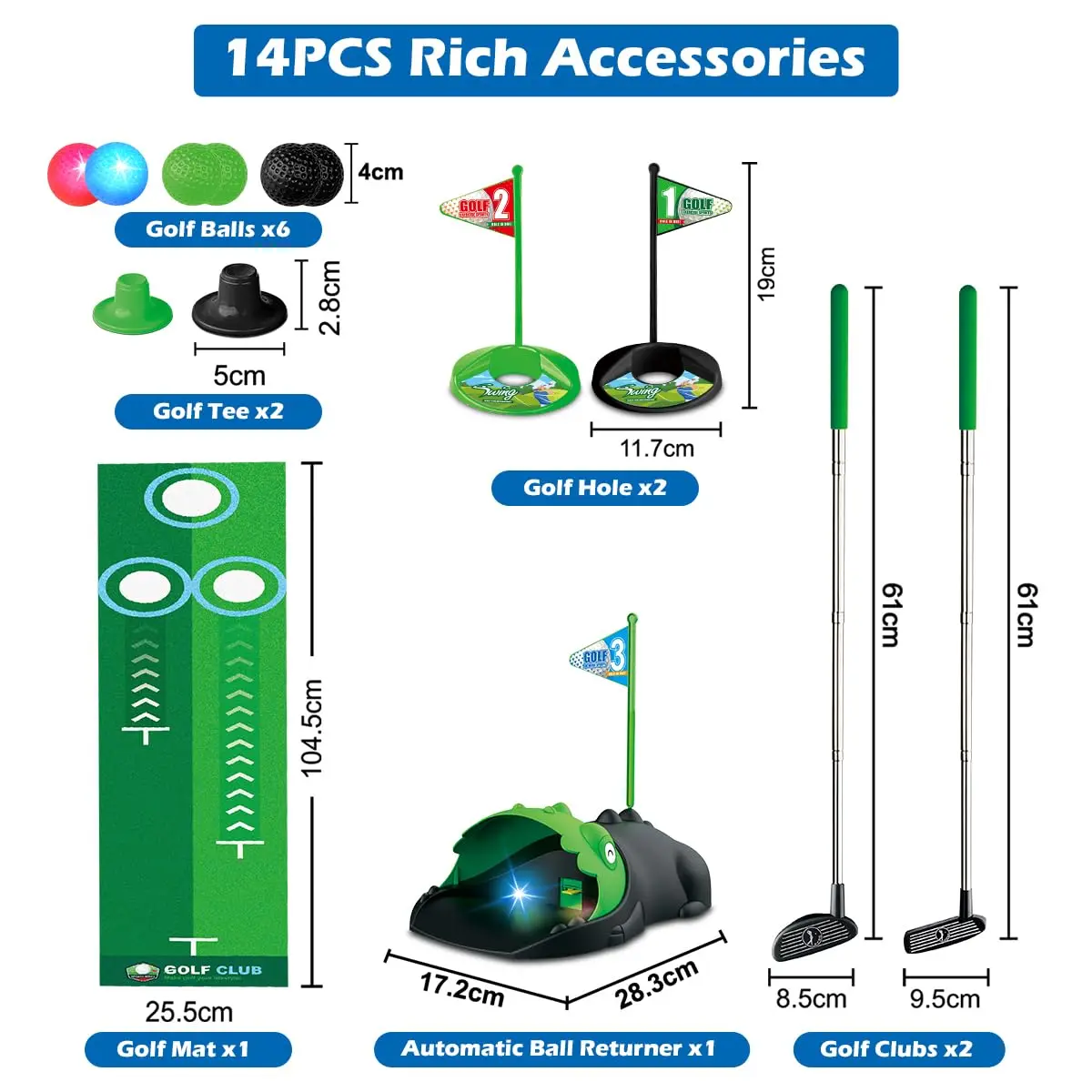 Kids Toy Golf Club Set with  LED Automatic Ball Returner, Golf Putting Mat Toddler Mini Golf Game Sports Gift for 3+  Boys Girls Kids Toy Golf Club Set with  LED Automatic Ball Returner, Golf Putting Mat Toddler Mini Golf Game Sports Gift for 3+  Boys Girls