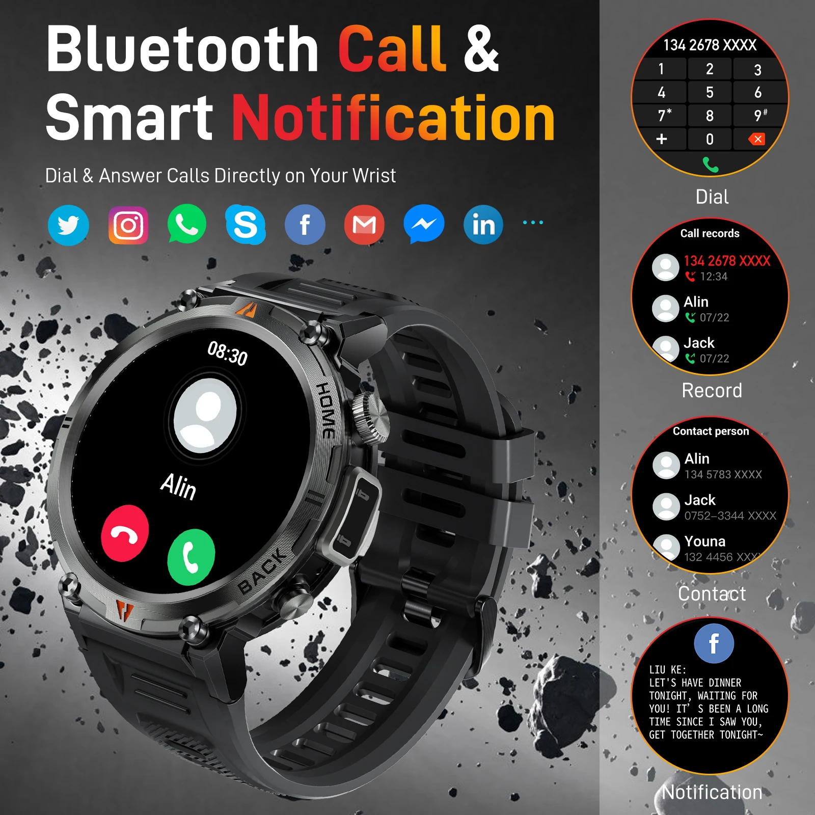LaNikar KE3 Black Bluetooth Call Smart Watch Men Full Touch Screen Health Monitor With Flashlight Men SmartWatch For ios Androi LaNikar KE3 Black Bluetooth Call Smart Watch Men Full Touch Screen Health Monitor With Flashlight Men SmartWatch For ios Androi
