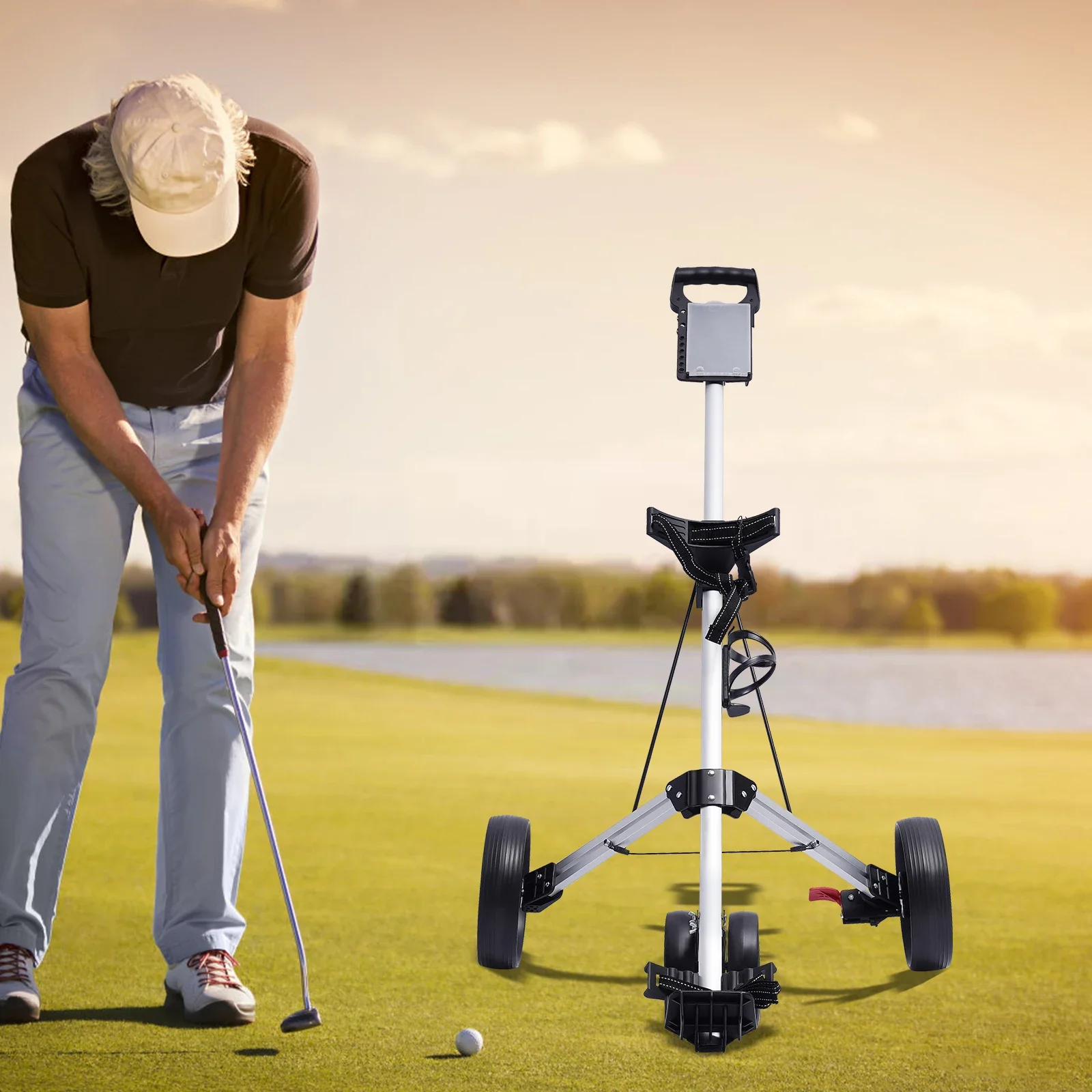 3 Wheel Push Pull Golf Cart Foldable Lightweight Golf Push Cart Portable Aluminum Alloy Golf Trolley with Foot Brake 3 Wheel Push Pull Golf Cart Foldable Lightweight Golf Push Cart Portable Aluminum Alloy Golf Trolley with Foot Brake