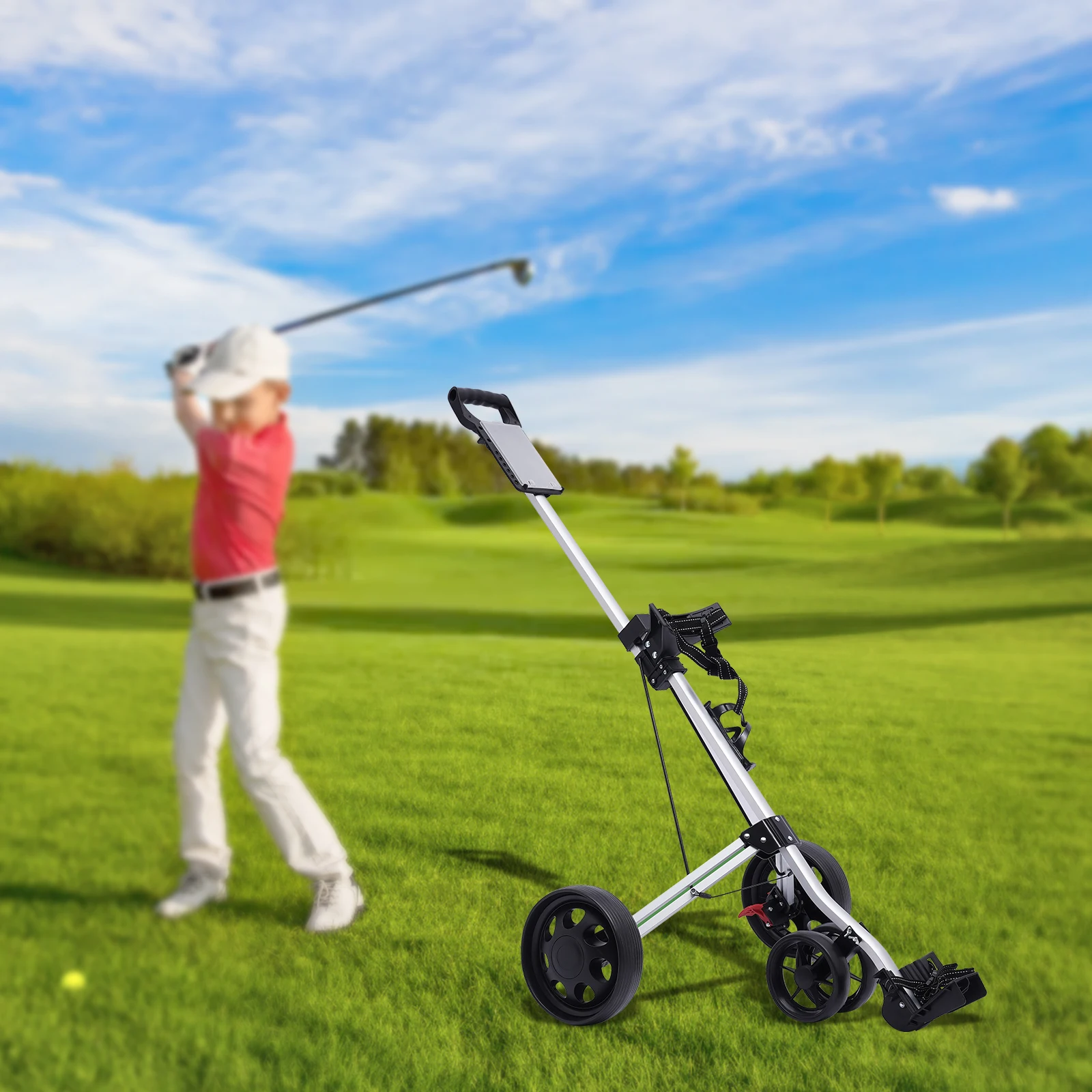 Aluminum alloy multi-functional 3-wheel foldable lightweight golf cart with scoreboard, portable and convenient for home use Aluminum alloy multi-functional 3-wheel foldable lightweight golf cart with scoreboard, portable and convenient for home use