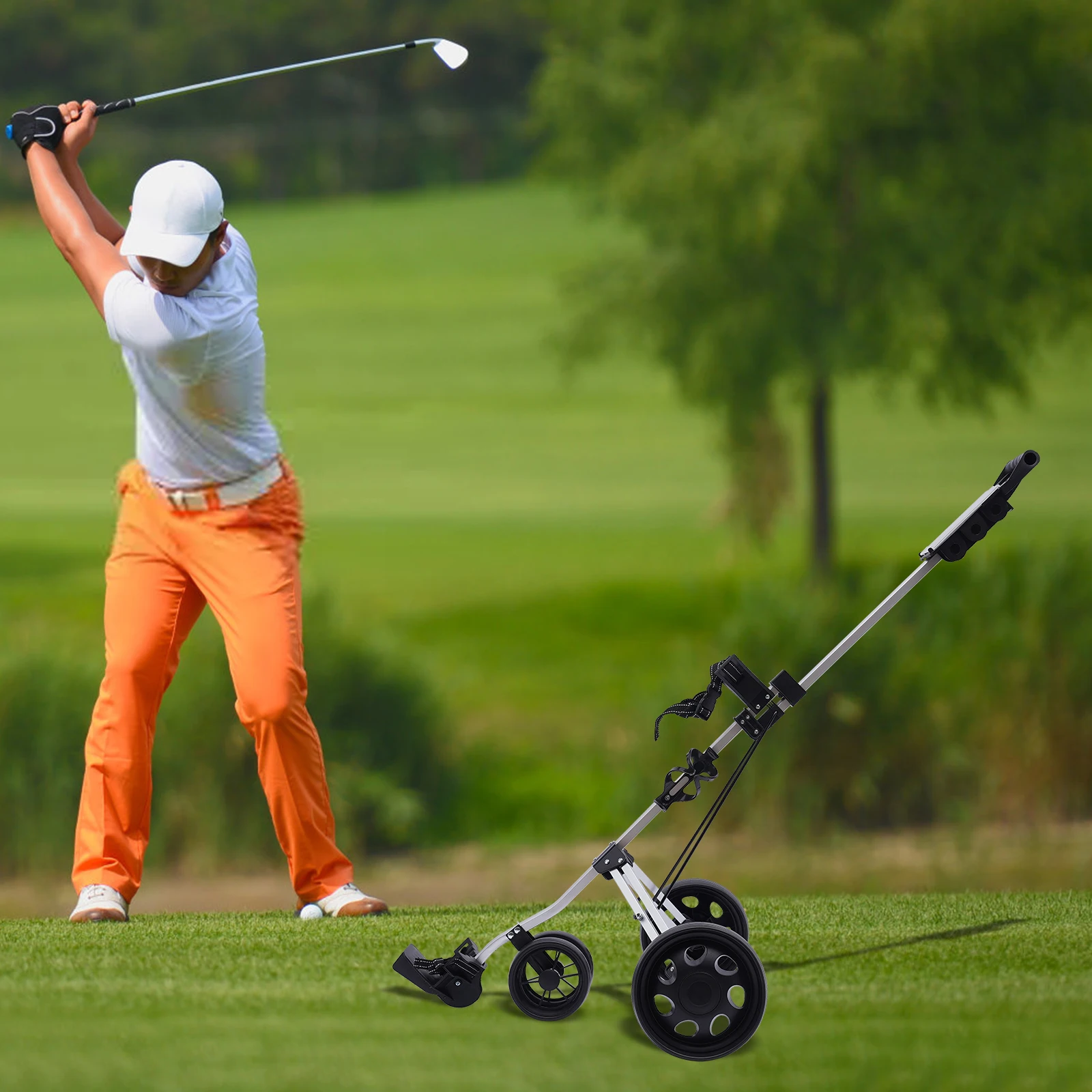 Aluminum alloy multi-functional 3-wheel foldable lightweight golf cart with scoreboard, portable and convenient for home use Aluminum alloy multi-functional 3-wheel foldable lightweight golf cart with scoreboard, portable and convenient for home use