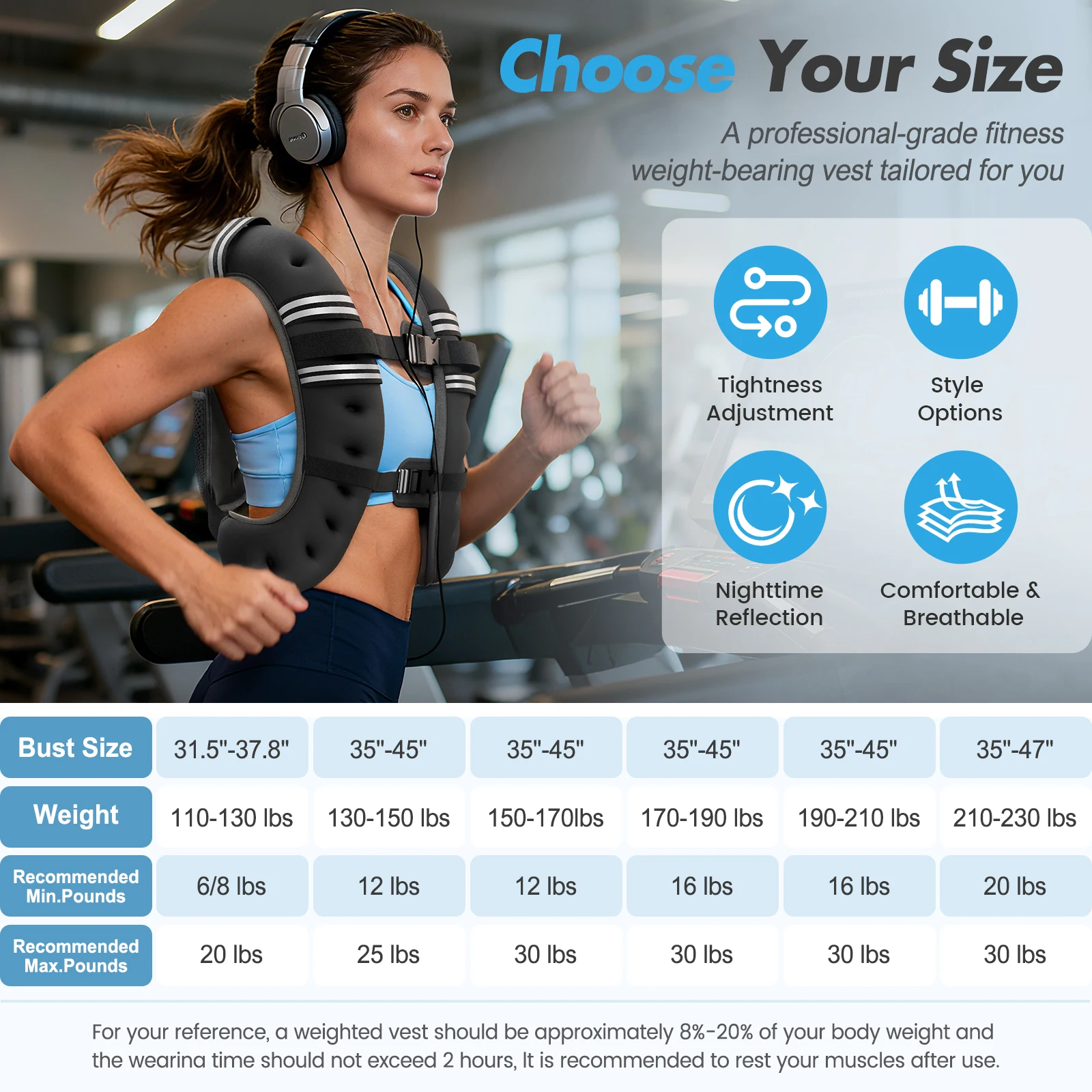 Weighted Vest Fitness 6lb/12lb/18lb/22lb with Reflective Strips Men Women for Workout Strength Training Running Jogging Walking Weighted Vest Fitness 6lb/12lb/18lb/22lb with Reflective Strips Men Women for Workout Strength Training Running Jogging Walking