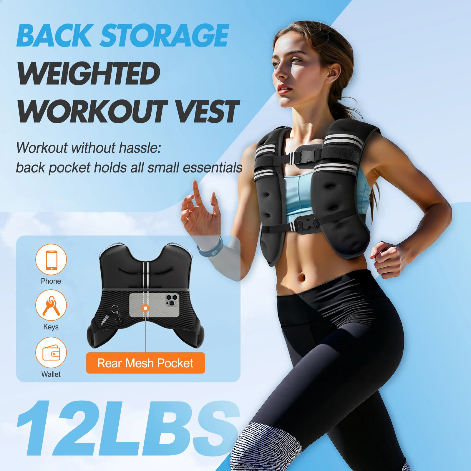 Weighted Vest Fitness 6lb/12lb/18lb/22lb with Reflective Strips Men Women for Workout Strength Training Running Jogging Walking Weighted Vest Fitness 6lb/12lb/18lb/22lb with Reflective Strips Men Women for Workout Strength Training Running Jogging Walking