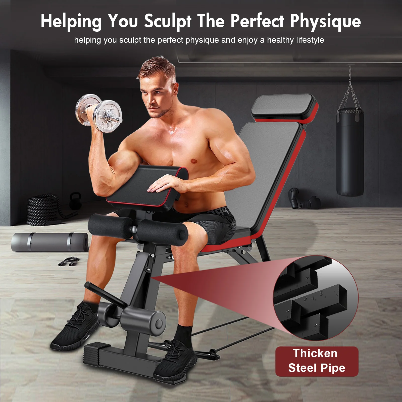 Adjustable Weight Bench 7-Level Foldable with Extended Headrest Leg Extension Incline Decline Bench 770 lbs Full-Body Strength Adjustable Weight Bench 7-Level Foldable with Extended Headrest Leg Extension Incline Decline Bench 770 lbs Full-Body Strength