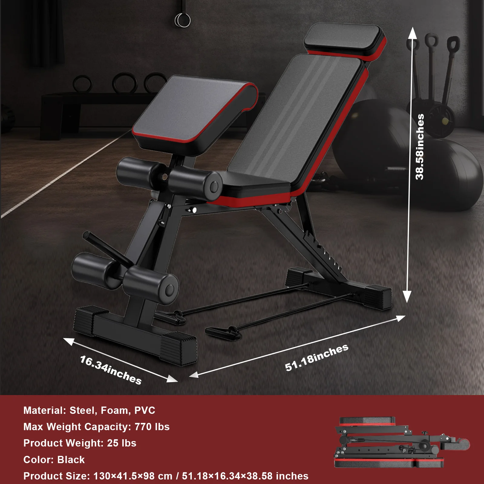 Adjustable Weight Bench 7-Level Foldable with Extended Headrest Leg Extension Incline Decline Bench 770 lbs Full-Body Strength Adjustable Weight Bench 7-Level Foldable with Extended Headrest Leg Extension Incline Decline Bench 770 lbs Full-Body Strength