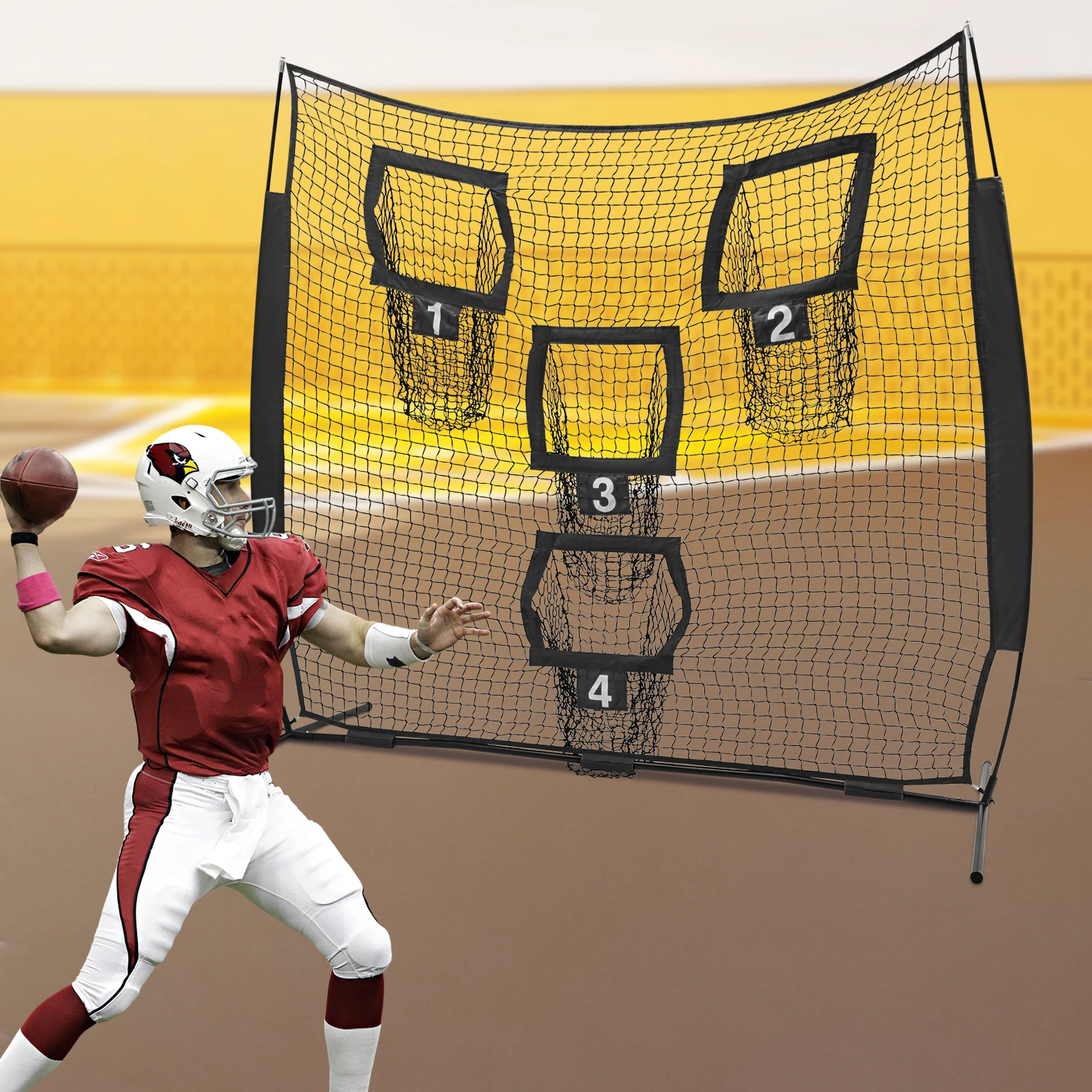 Football Target Net with 4 Pockets 7x7ft Portable Soccer Practice Trainer Durable Polyester Net for Outdoor Training Backyard Ga Football Target Net with 4 Pockets 7x7ft Portable Soccer Practice Trainer Durable Polyester Net for Outdoor Training Backyard Ga