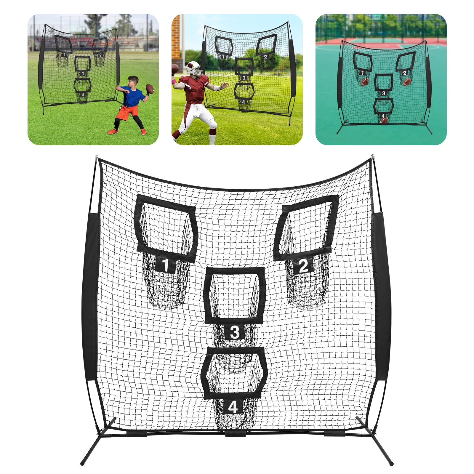 Football Target Net with 4 Pockets 7x7ft Portable Soccer Practice Trainer Durable Polyester Net for Outdoor Training Backyard Ga Football Target Net with 4 Pockets 7x7ft Portable Soccer Practice Trainer Durable Polyester Net for Outdoor Training Backyard Ga