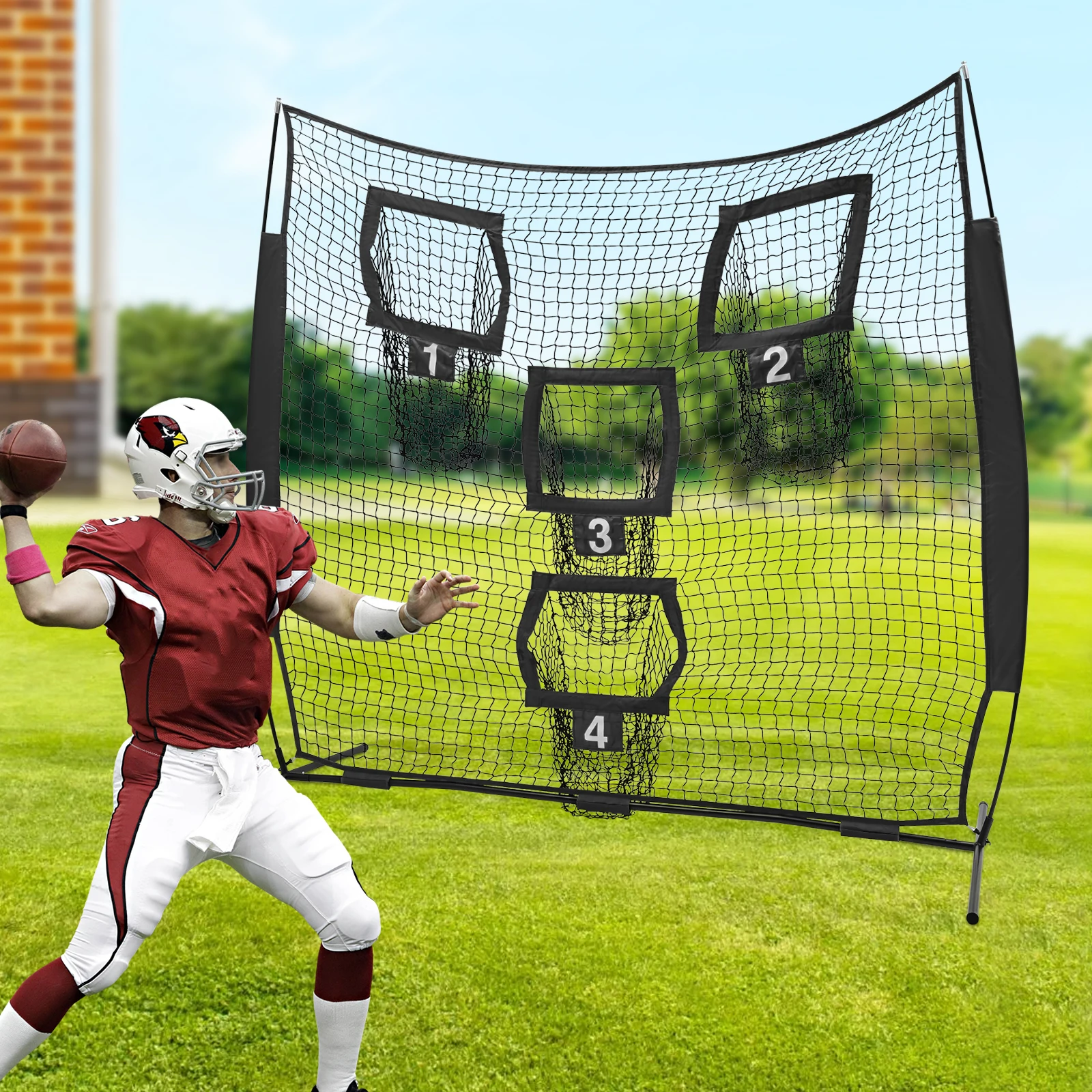 Football Target Net with 4 Pockets 7x7ft Portable Soccer Practice Trainer Durable Polyester Net for Outdoor Training Backyard Ga Football Target Net with 4 Pockets 7x7ft Portable Soccer Practice Trainer Durable Polyester Net for Outdoor Training Backyard Ga