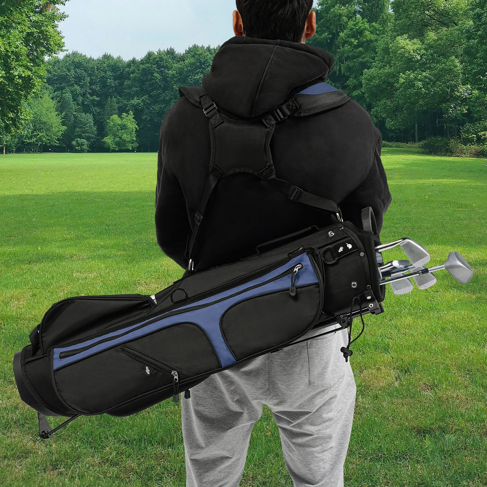 Portable Golf Stand Bag Nylon Golf Stand Bag with Shoulder Strap 3 Divider 5 Pocket Golf Gun Rack Bag for Juniors and Adult Portable Golf Stand Bag Nylon Golf Stand Bag with Shoulder Strap 3 Divider 5 Pocket Golf Gun Rack Bag for Juniors and Adult