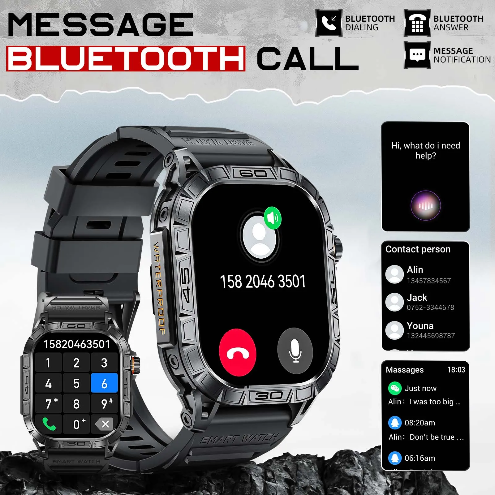 LaNikar New Smart Watch ED Display 100+ Sport Mode With Compass IP68 Waterproof Bluetooth Call Heart Rate Blood Pressure Men K63 LaNikar New Smart Watch ED Display 100+ Sport Mode With Compass IP68 Waterproof Bluetooth Call Heart Rate Blood Pressure Men K63