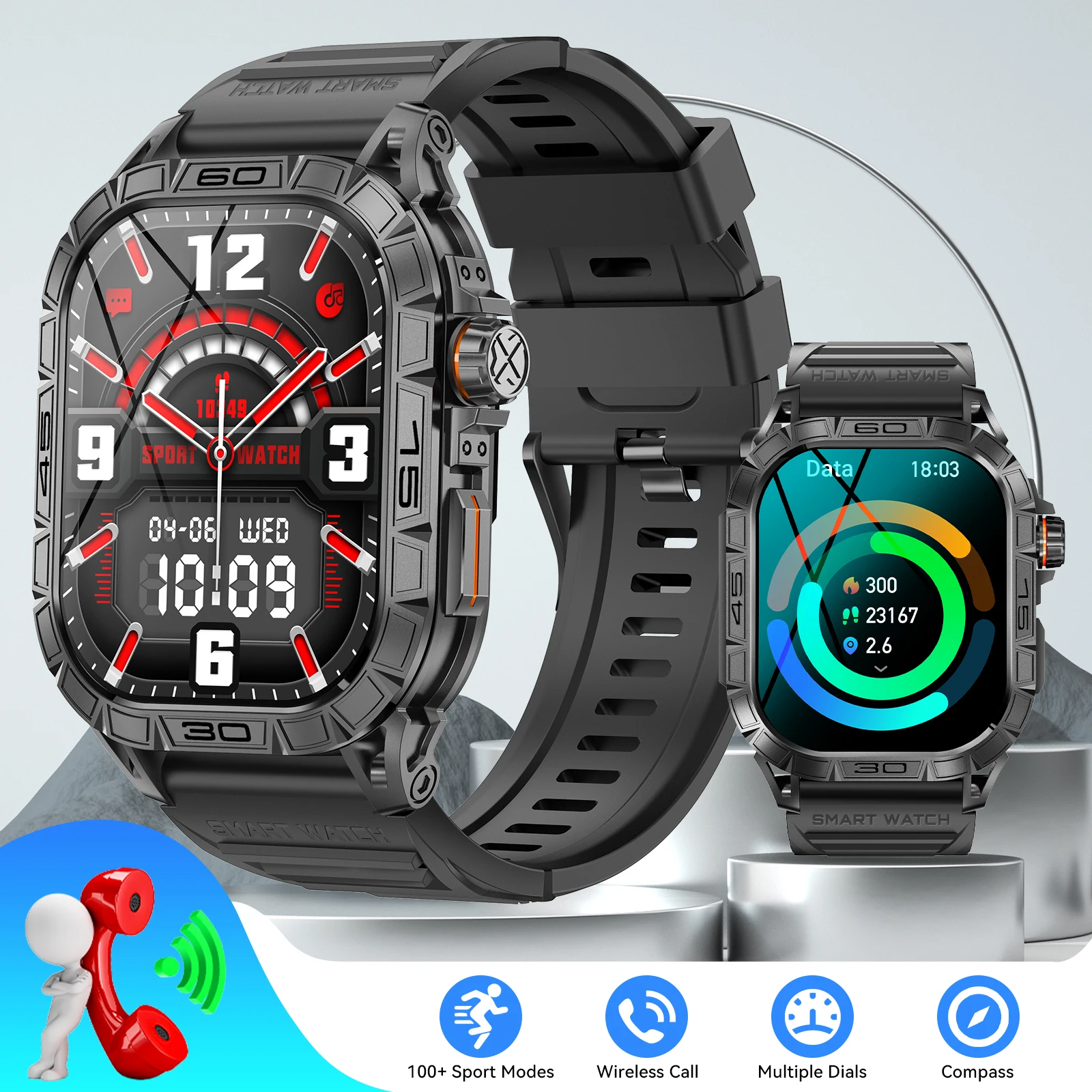 LaNikar New Smart Watch ED Display 100+ Sport Mode With Compass IP68 Waterproof Bluetooth Call Heart Rate Blood Pressure Men K63 LaNikar New Smart Watch ED Display 100+ Sport Mode With Compass IP68 Waterproof Bluetooth Call Heart Rate Blood Pressure Men K63