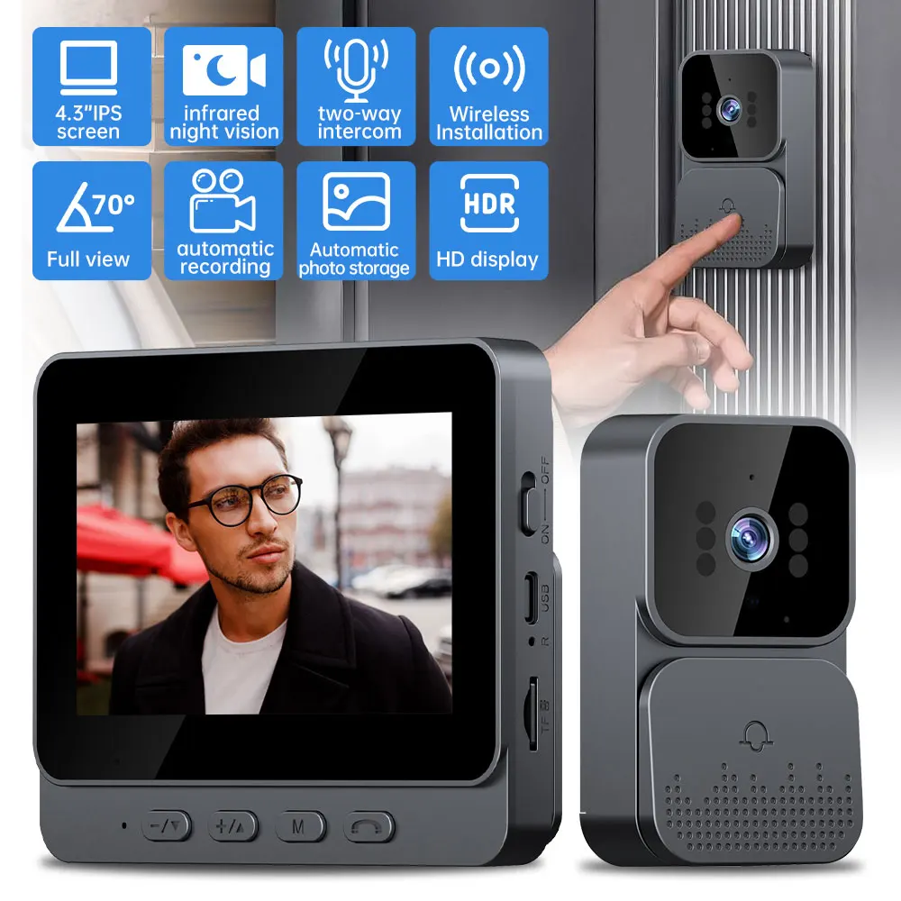 4.3” IPS HD 2.4G WiFi Smart Intercom with Wireless Video Doorbell Home Night Vision Monitoring Two-Way Talk Camera Ringing Bell 4.3'' IPS HD 2.4G WiFi Smart Intercom with Wireless Video Doorbell Home Night Vision Monitoring Two-Way Talk Camera Ringing Bell
